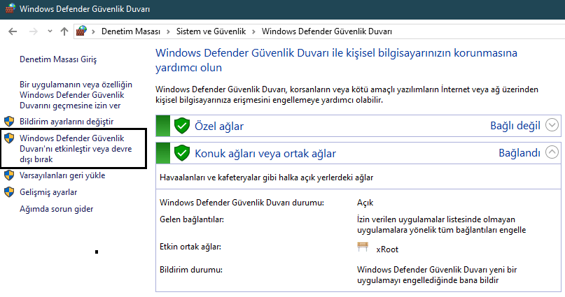 Windows Defender'ı kapat